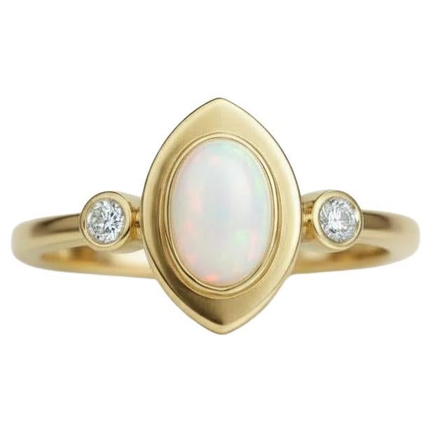 Oval cabochon opal 14k gold ring