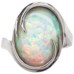 Oval Cabochon Opal 18 Carat White Gold Dress Ring