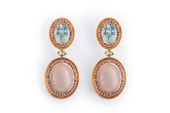 Oval Cabochon Opal, Oval Prasiolite, Green Cabochon Tourmaline ... Earrings