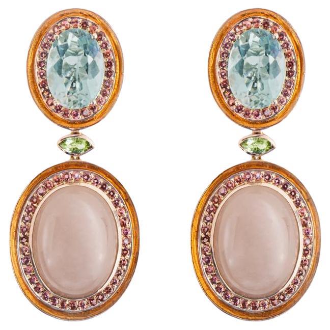 Oval Cabochon Opal, Oval Prasiolite, Green Cabochon Tourmaline ... Earrings For Sale