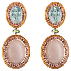 Ovaler Cabochon Opal, ovaler Prasiolith, grüner Cabochon Turmalin ... Ohrringe