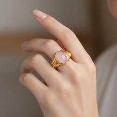 Oval Cabochon Pink Quartz Ring Silver, Gold