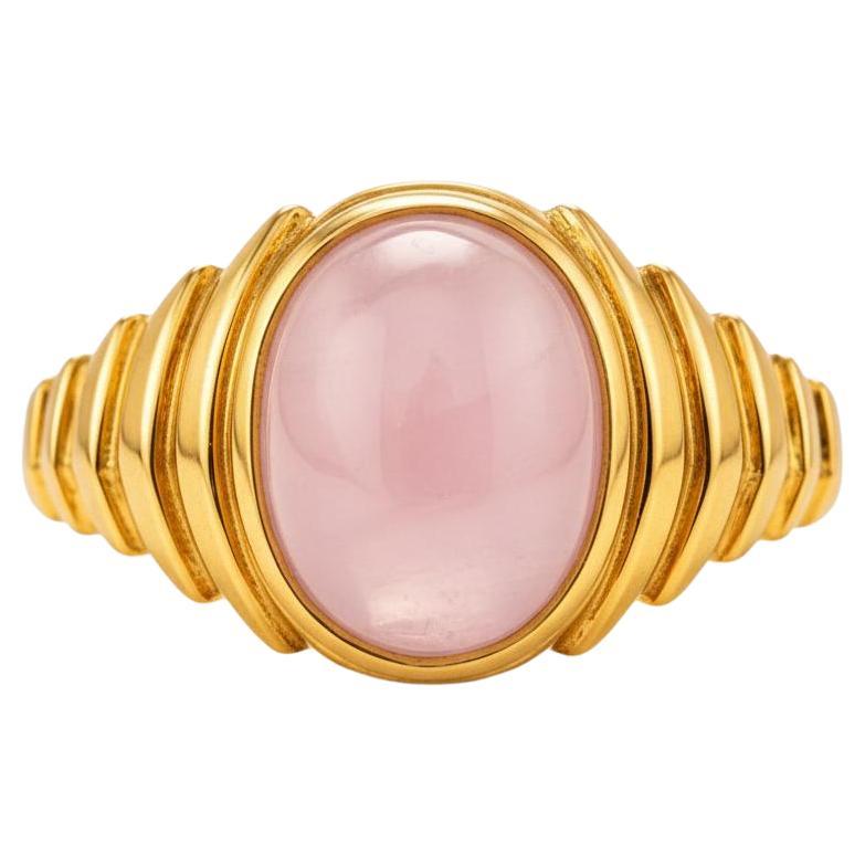 Oval Cabochon Pink Quartz Ring Silver, Gold