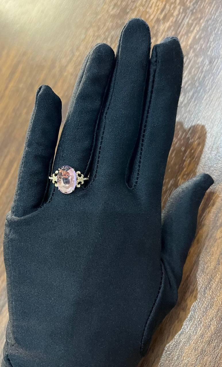 Ovaler ovaler Cabochon Rosa Violett Amethyst 14K Diamant Statement Einzigartiger Ring im Angebot 6