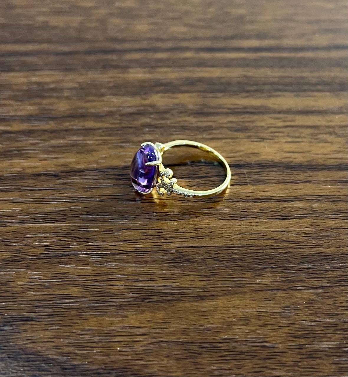 Ovaler ovaler Cabochon Rosa Violett Amethyst 14K Diamant Statement Einzigartiger Ring im Zustand „Neu“ im Angebot in Oakton, VA
