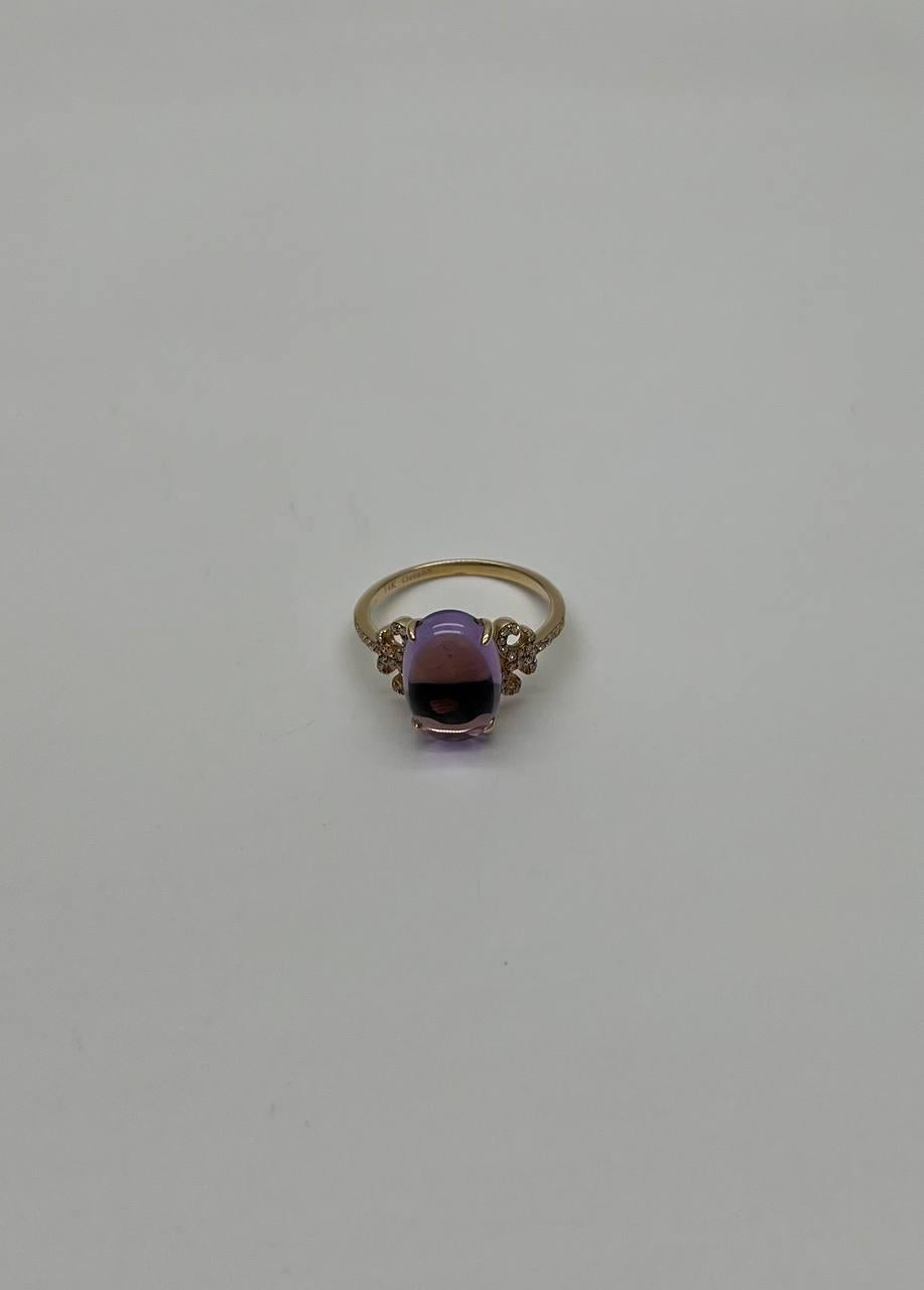 Ovaler ovaler Cabochon Rosa Violett Amethyst 14K Diamant Statement Einzigartiger Ring im Angebot 2