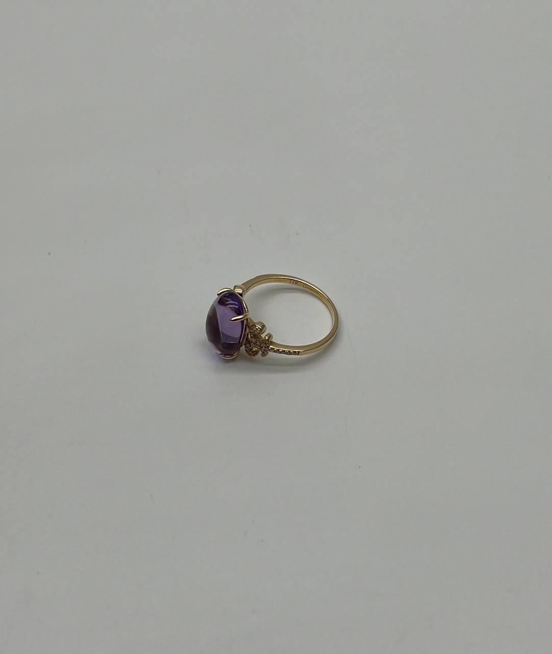 Ovaler ovaler Cabochon Rosa Violett Amethyst 14K Diamant Statement Einzigartiger Ring im Angebot 4
