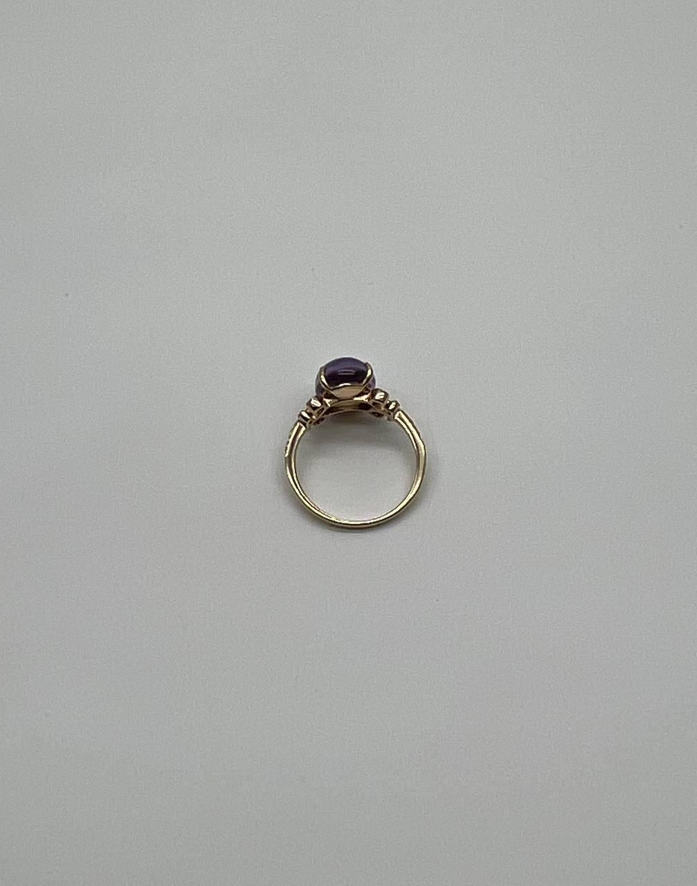 Ovaler ovaler Cabochon Rosa Violett Amethyst 14K Diamant Statement Einzigartiger Ring im Angebot 5