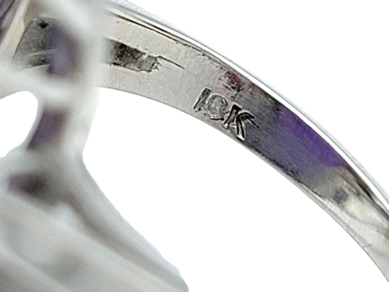 Oval Cabochon Purple Jade and Diamond Halo Cocktail Ring in 18 Karat White Gold For Sale 2