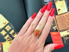 Oval Cabochon Red Jade Ring 14k Yellow Gold