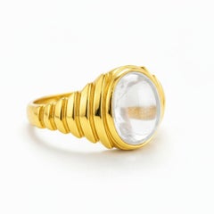 Anillo Ovalado de Cristal de Roca Cabujón Plata, Oro