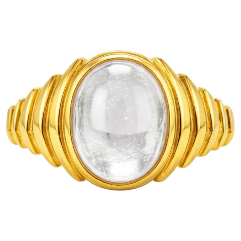 Oval Cabochon Rock Crystal Ring Silver, Gold