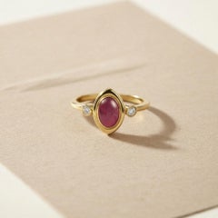 Oval cabochon ruby 14k gold ring