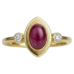Oval cabochon ruby 14k gold ring