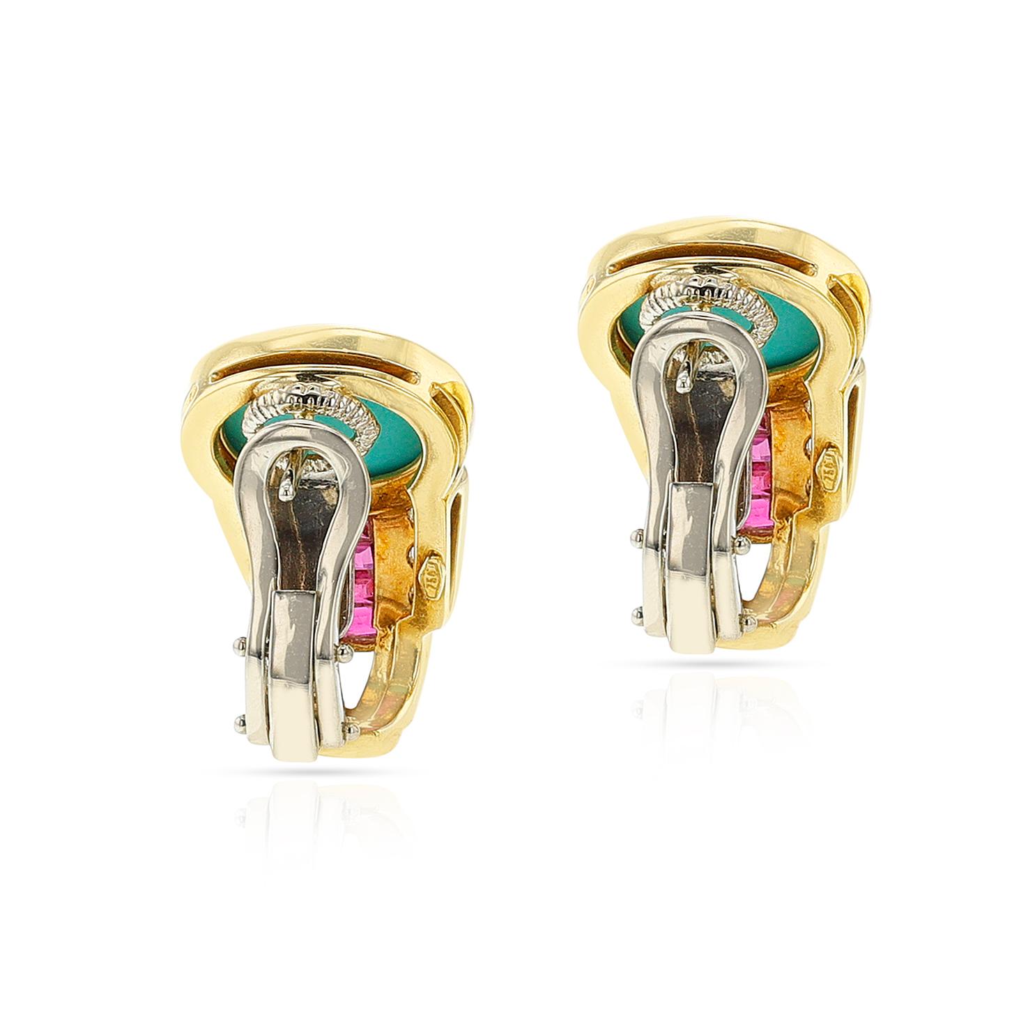Ovale Cabochon-, Rubin- und Diamant-Ohrringe, Teil des Sets für Damen oder Herren im Angebot
