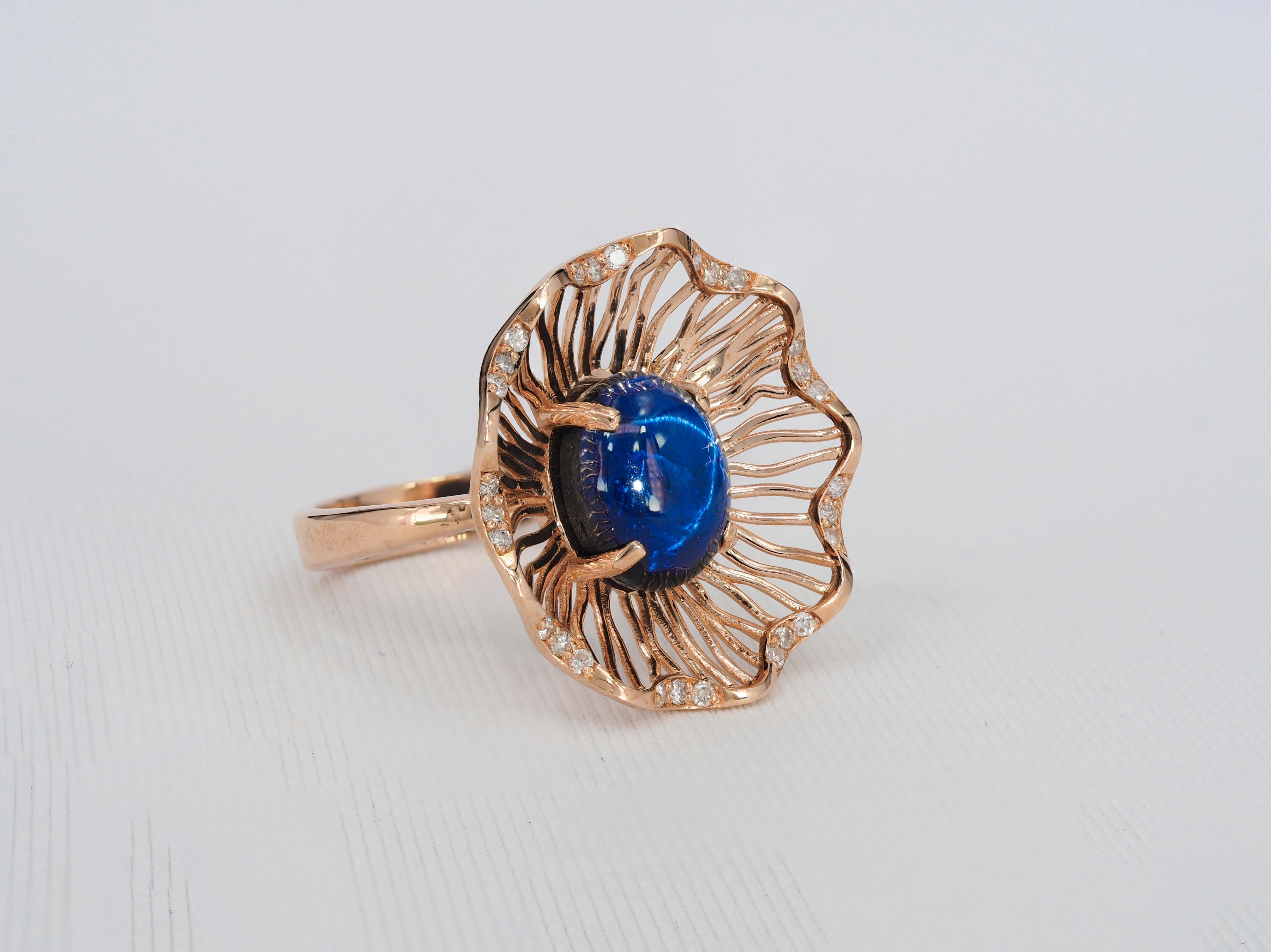 Cabochon Oval cabochon sapphire 14k gold ring.  For Sale