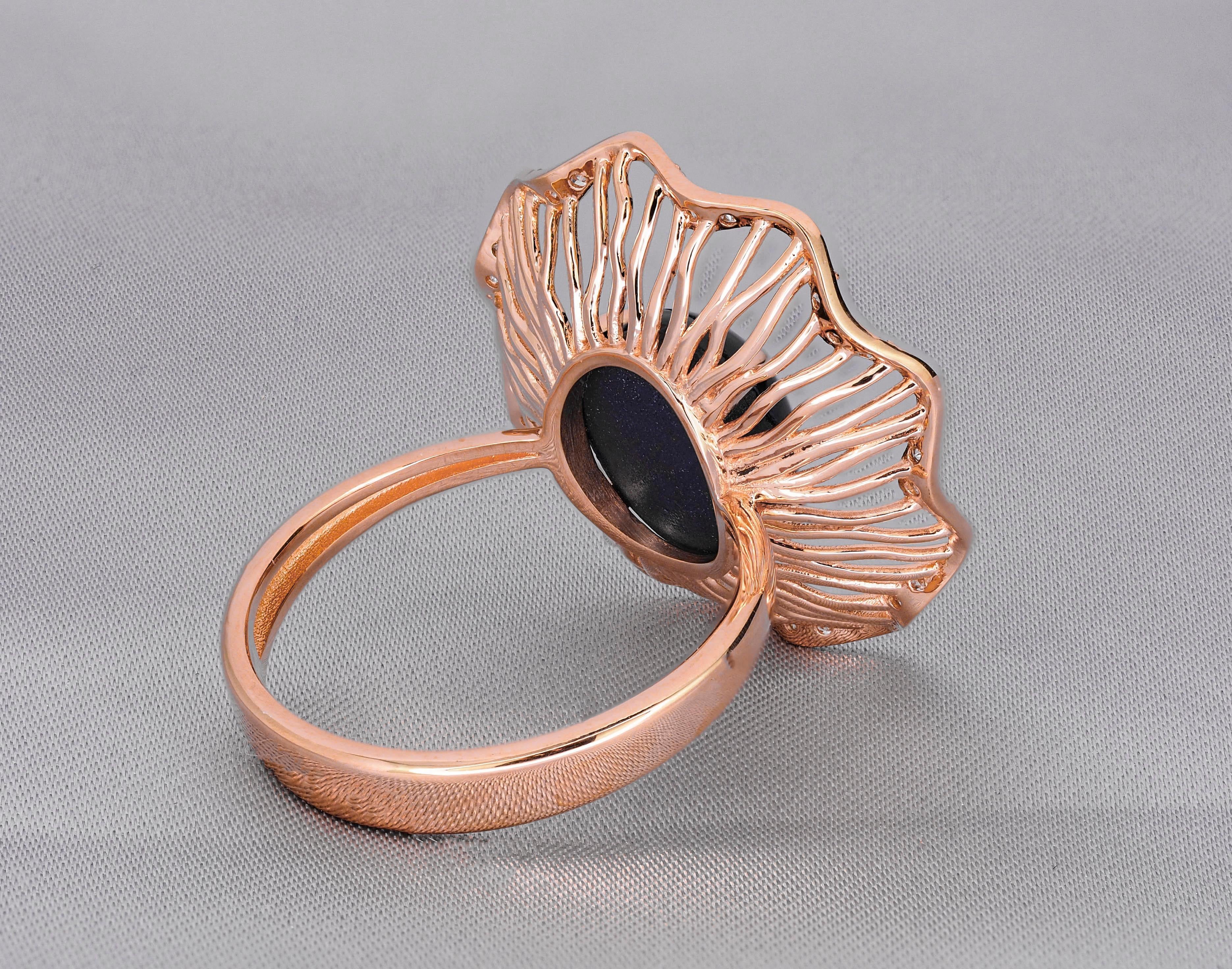 Ovaler Cabochon-Saphir-Ring aus 14k Gold.  im Angebot 2