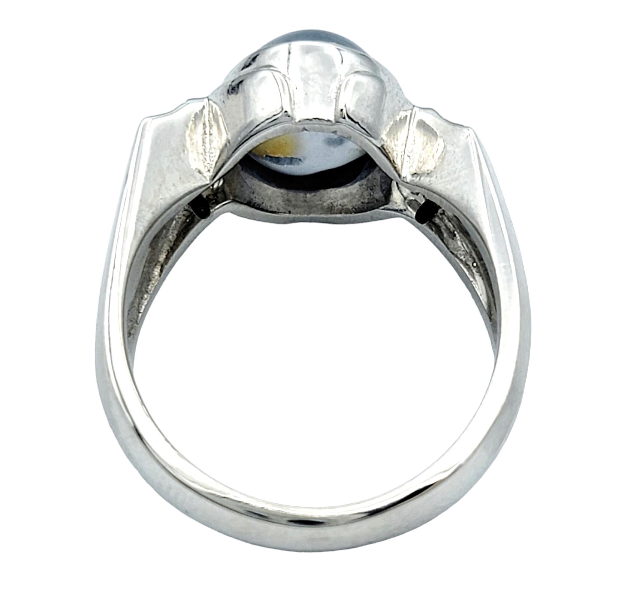 Oval Cabochon Star Sapphire and Diamond Cocktail Ring in 14 Karat White Gold For Sale 2