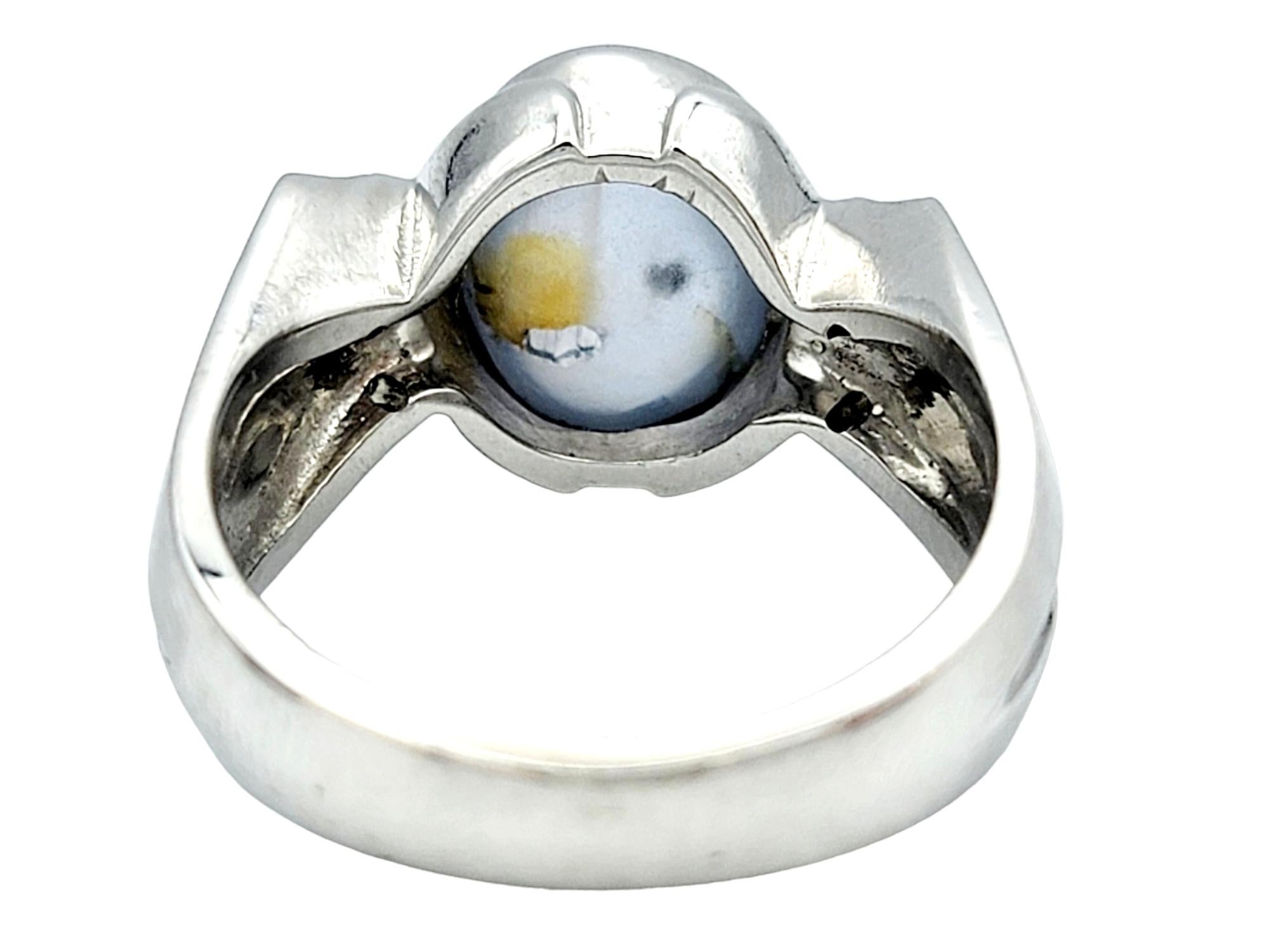 Oval Cabochon Star Sapphire and Diamond Cocktail Ring in 14 Karat White Gold For Sale 3