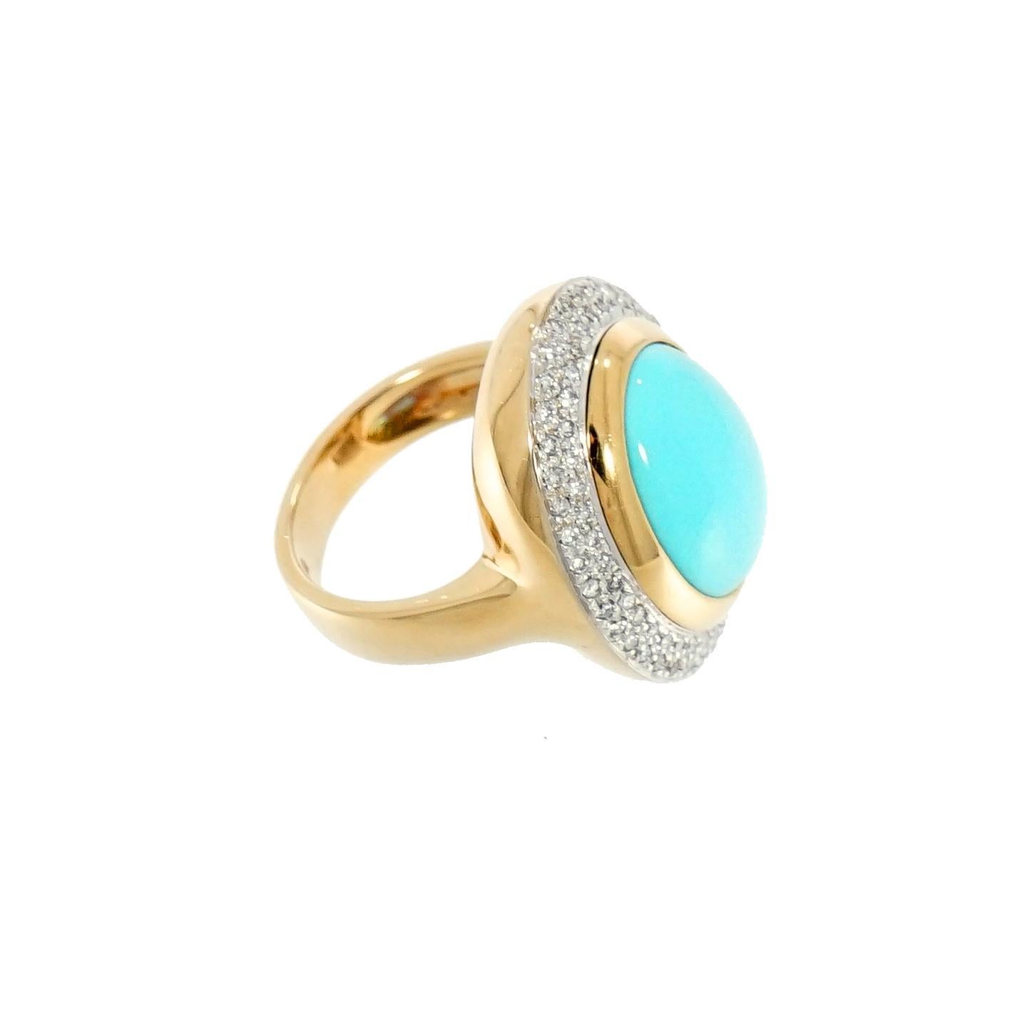 Oval Cabochon Turquoise and Diamond Yellow Gold Cocktail Ring For Sale ...