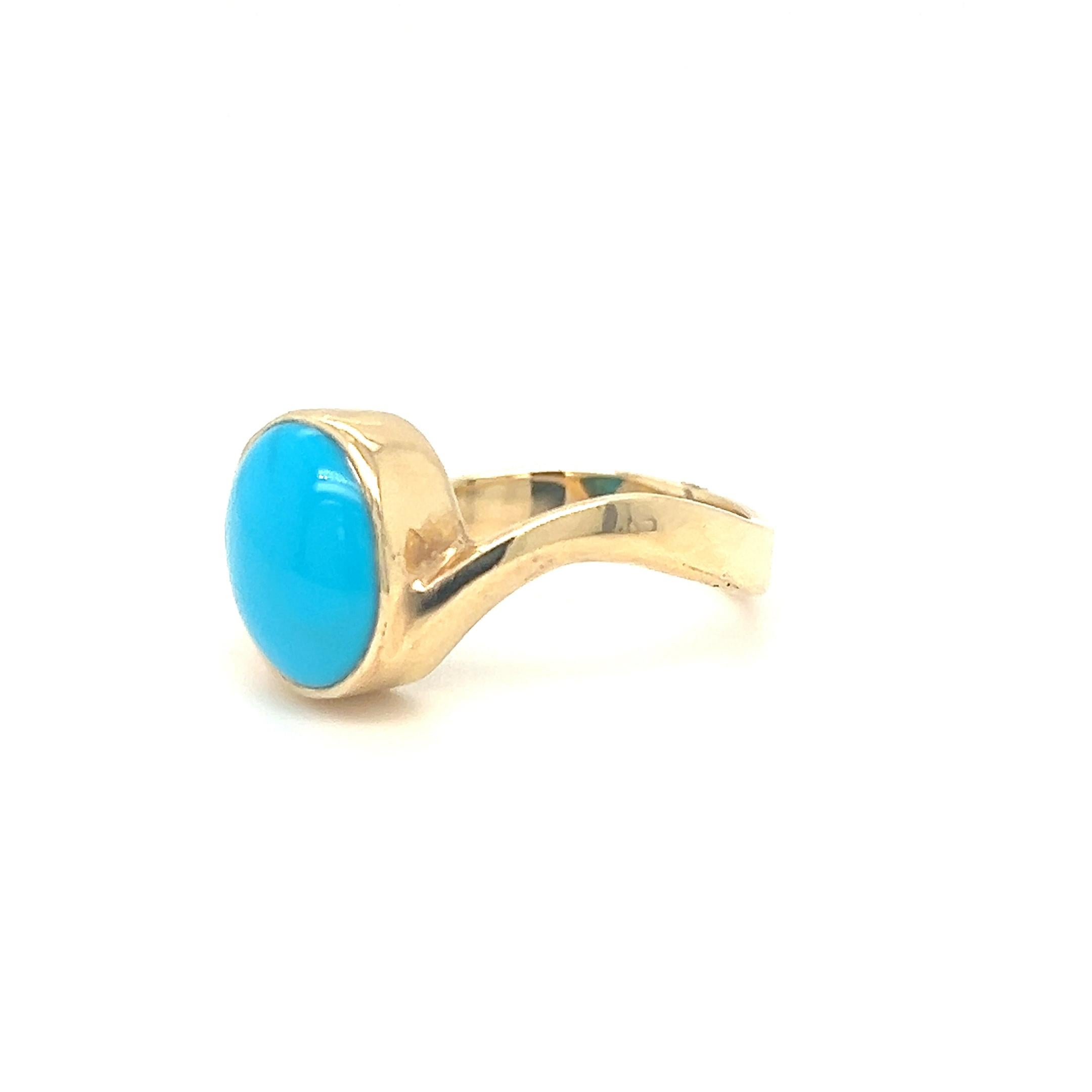 Oval Cut Oval Cabochon Turquoise Twist Ring 14k Yellow Gold For Sale