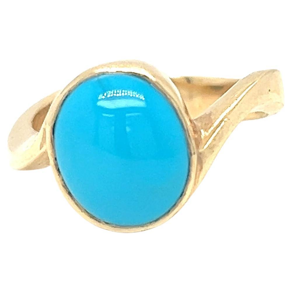 Oval Cabochon Turquoise Twist Ring 14k Yellow Gold