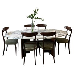 Oval Calacatta Marble Top Dining Table with Mahogany Base