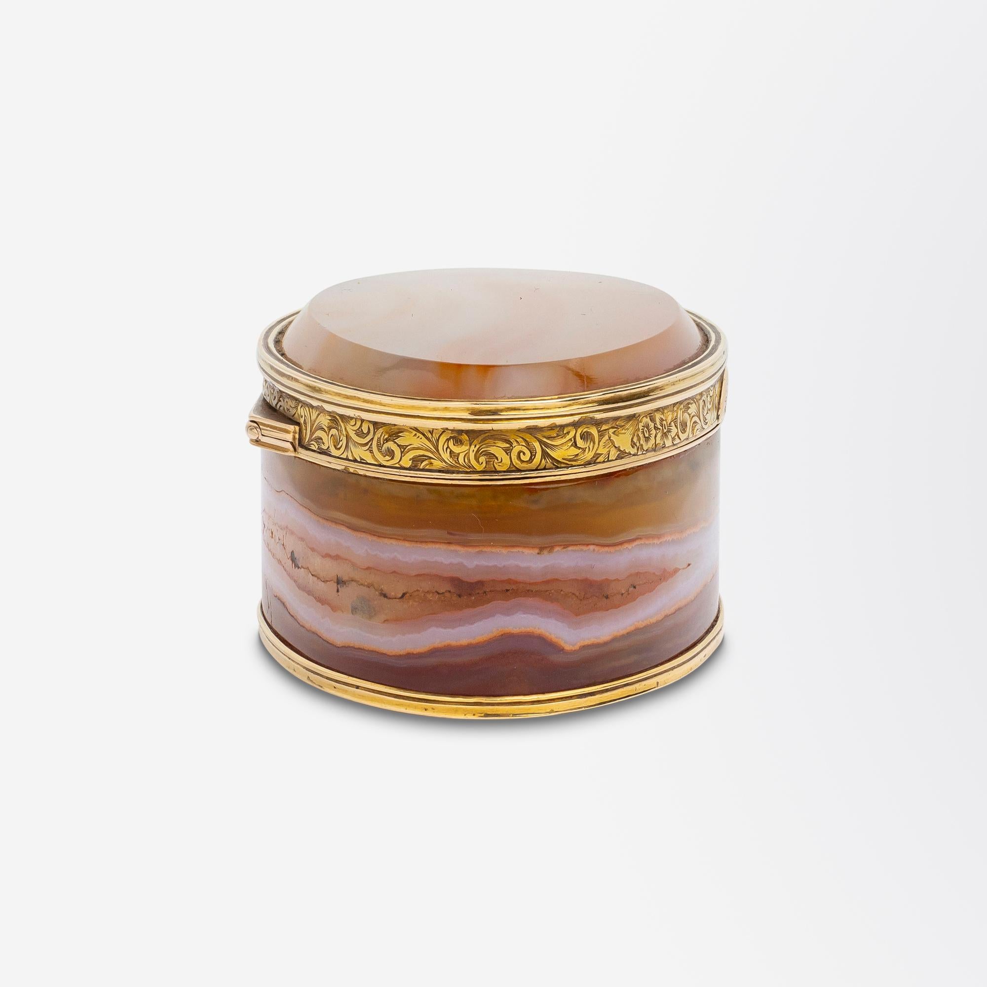 Oval Carnelian Agate Box With Gold Mounts 1