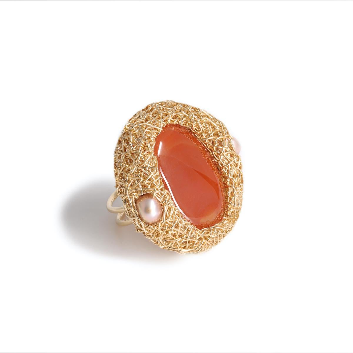 Oval Carnelian and Pearls 14 Kt Gold F. Cocktail Statement Ring by the Artist For Sale 12