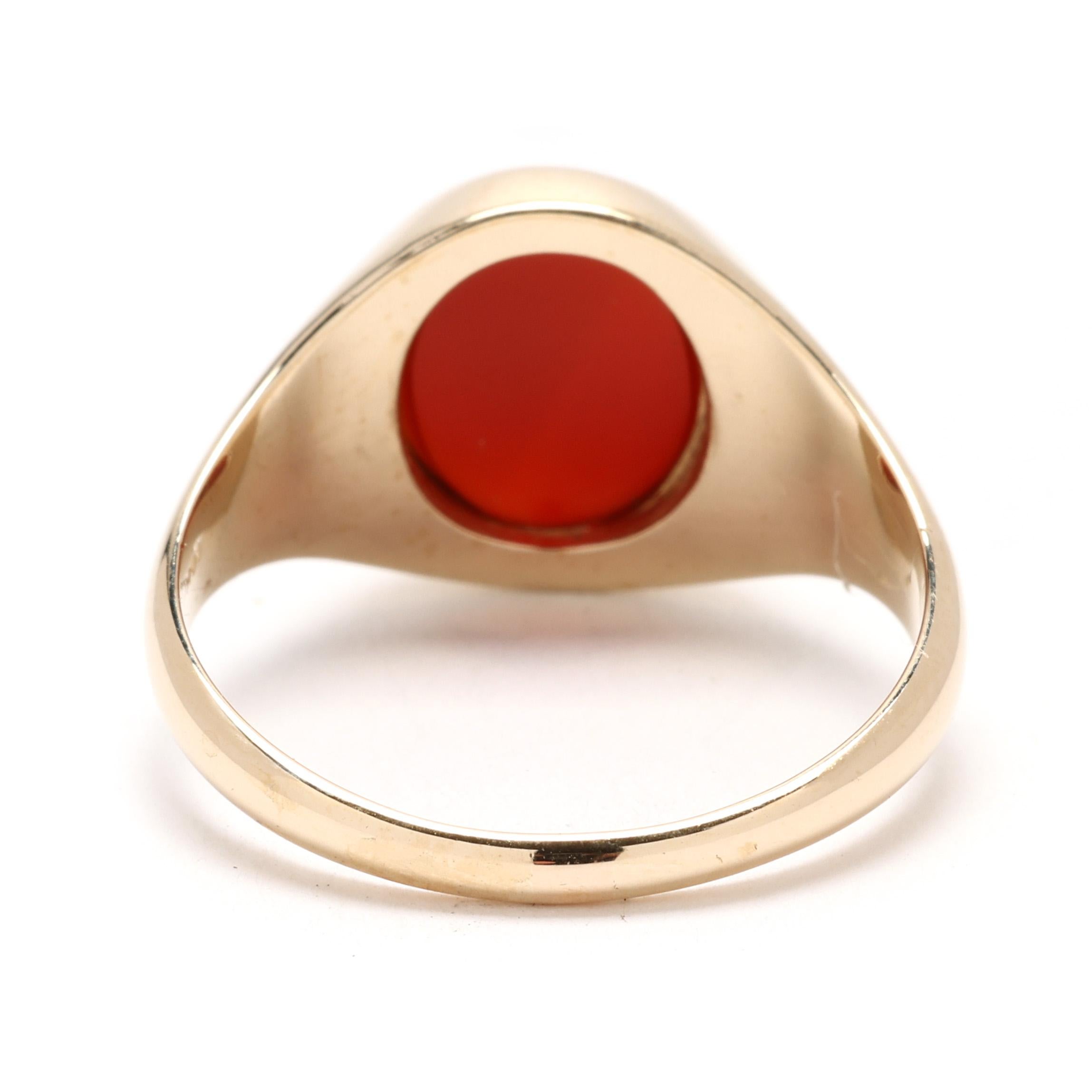 Oval Cut Oval Carnelian Signet Ring, 14k Yellow Gold, Ring Size 7