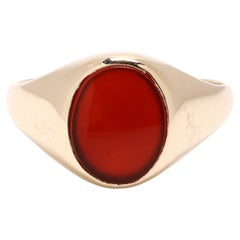 Oval Carnelian Signet Ring, 14k Yellow Gold, Ring Size 7