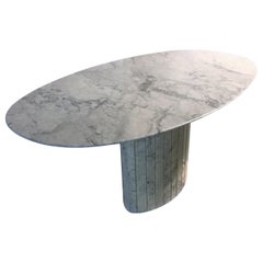 Vintage Oval Carrara Marble Dining Table, 1970s