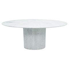 White Oval Carrara Marble Dining Table, 1970s
