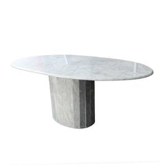 Oval Carrara Marble Pedestal Dining Table 1970s in the Style of Maison Charles