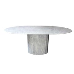Oval Carrara Marble Pedestal Dining Table 1970s in the Style of Maison Charles