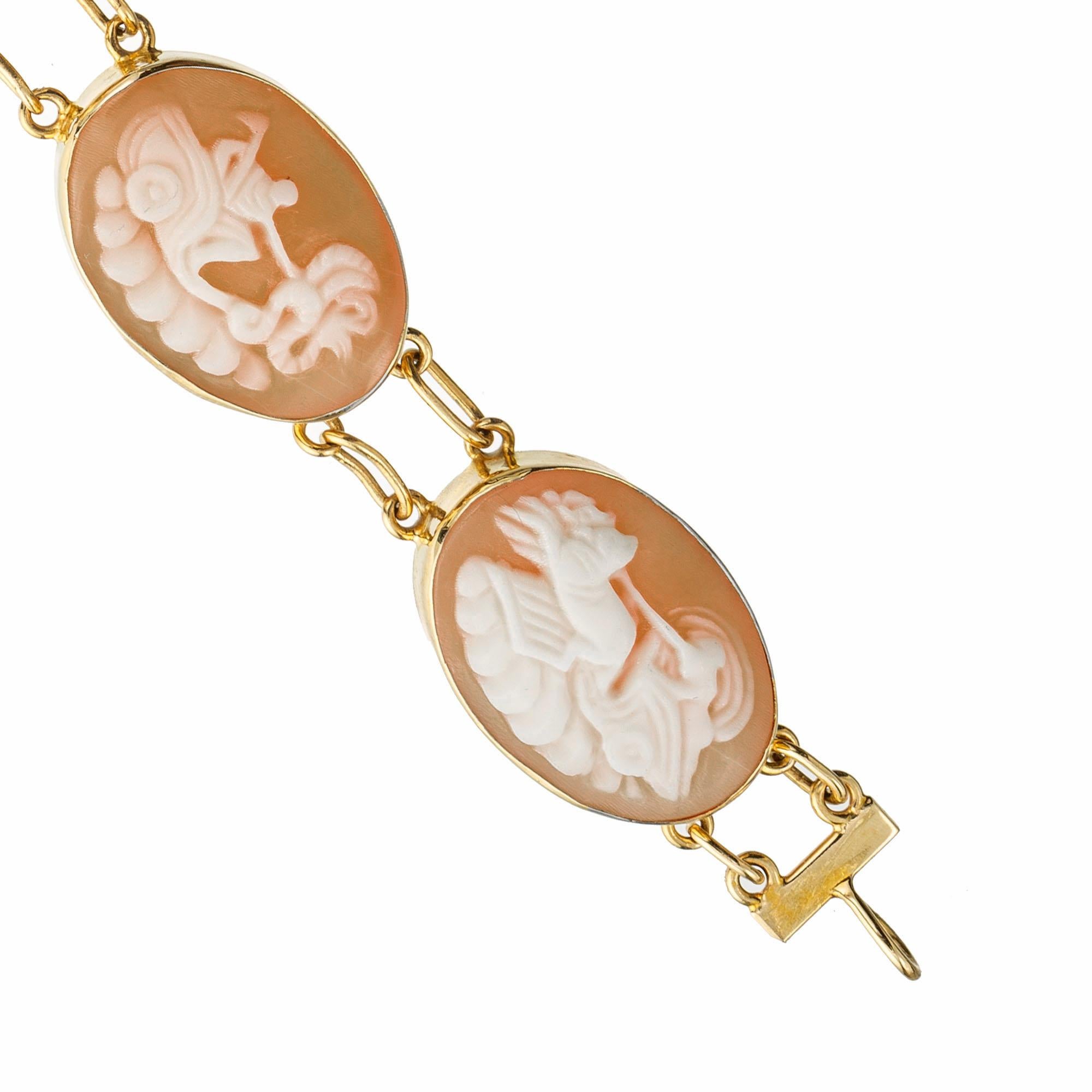 Women's Oval Carved Cameo Yellow Mid-Century Gold Bracelet For Sale