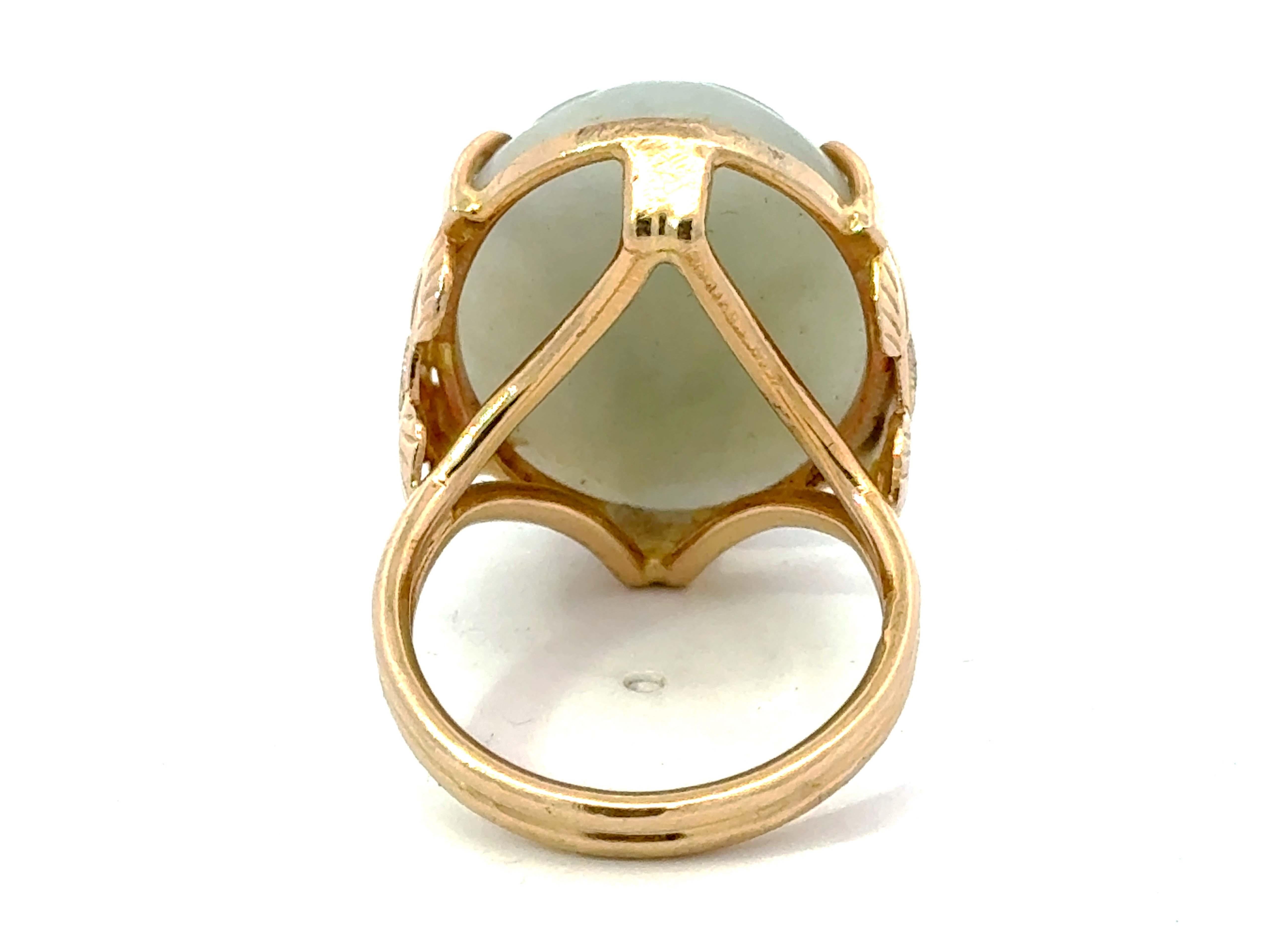 Oval Carved Nephrite Jade Ring 14K Yellow Gold For Sale 1