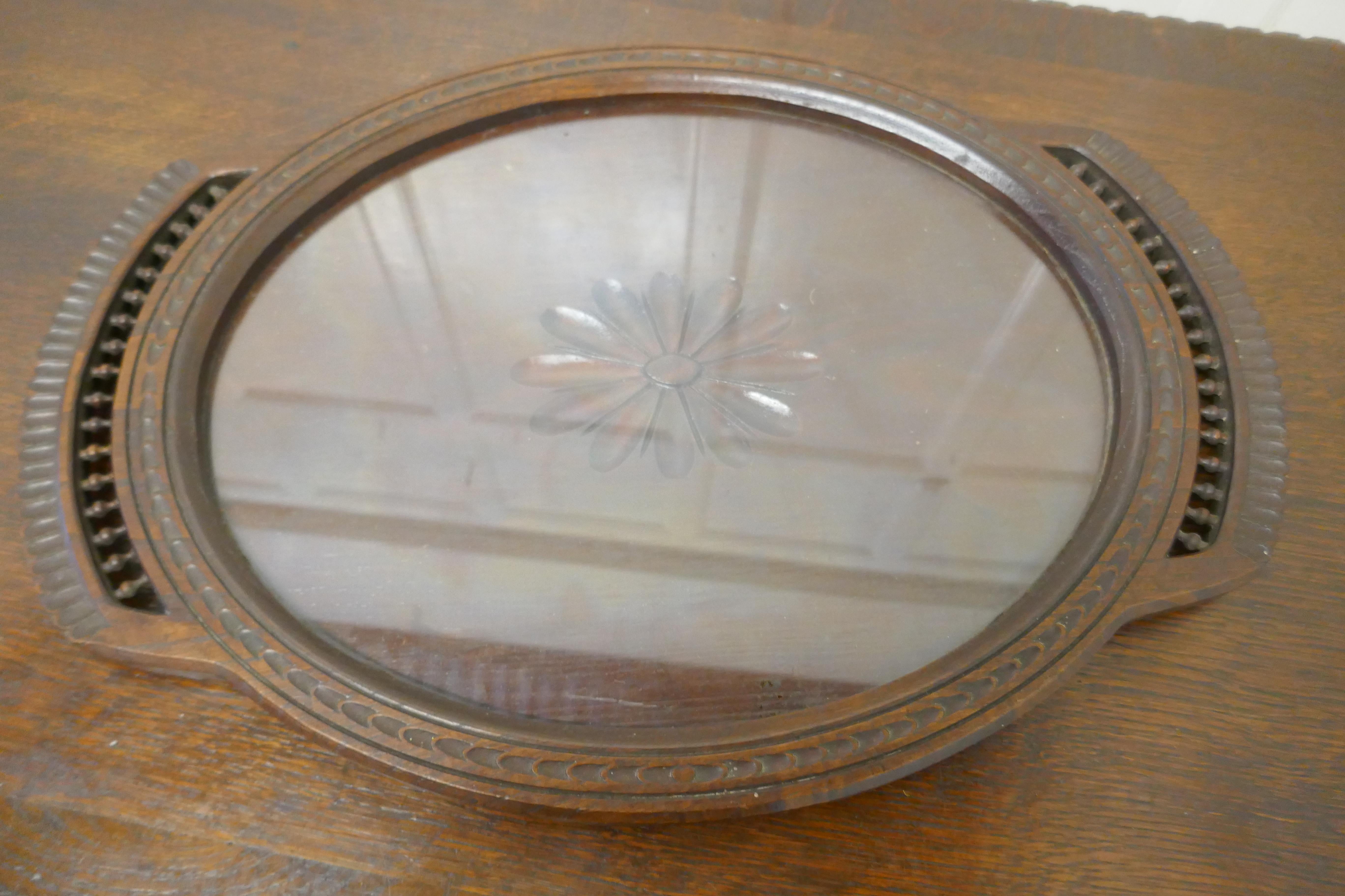 20th Century Oval Carved Oak Breton Country Tray For Sale