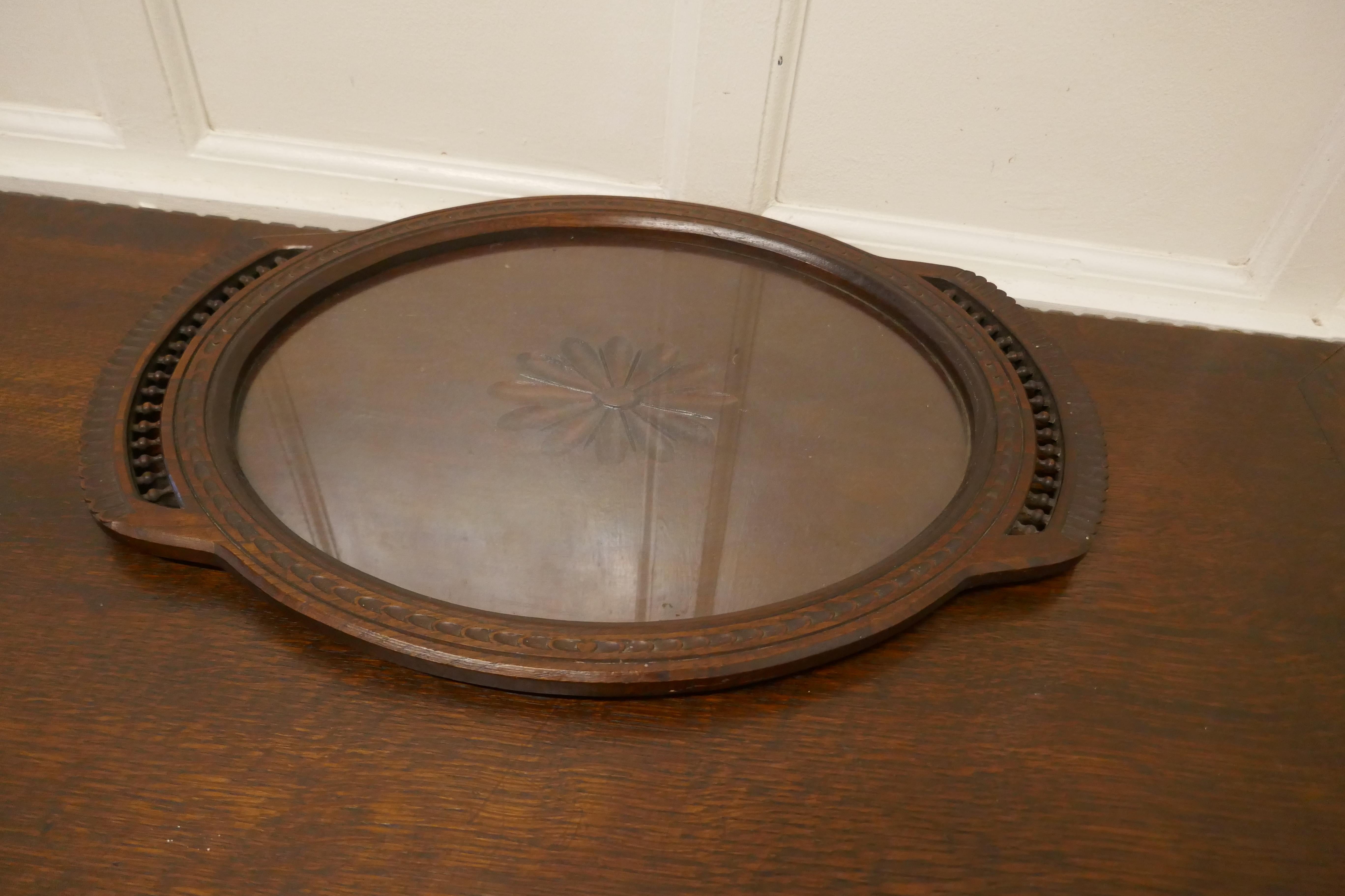 Oval Carved Oak Breton Country Tray For Sale 1