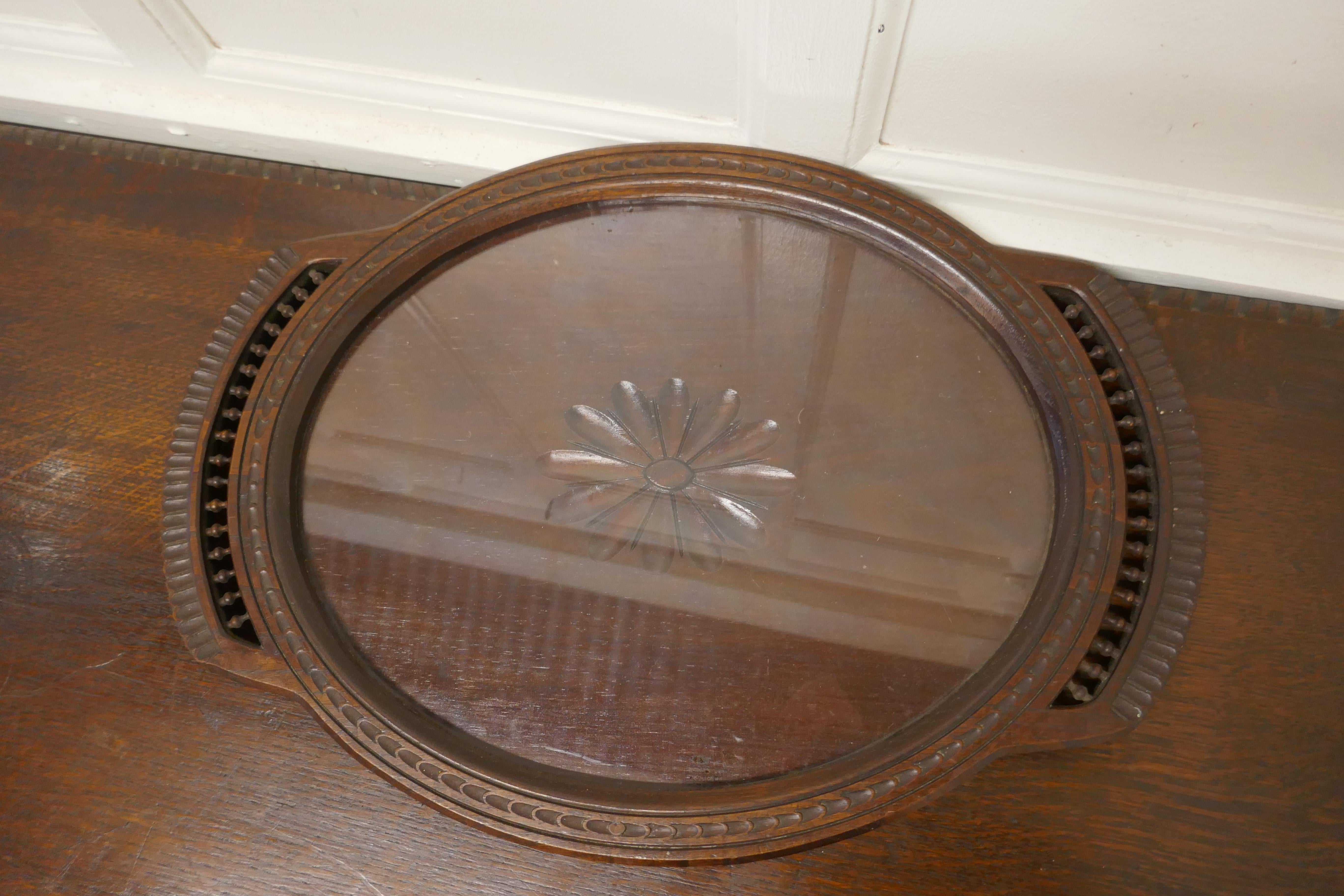 Oval Carved Oak Breton Country Tray For Sale 2