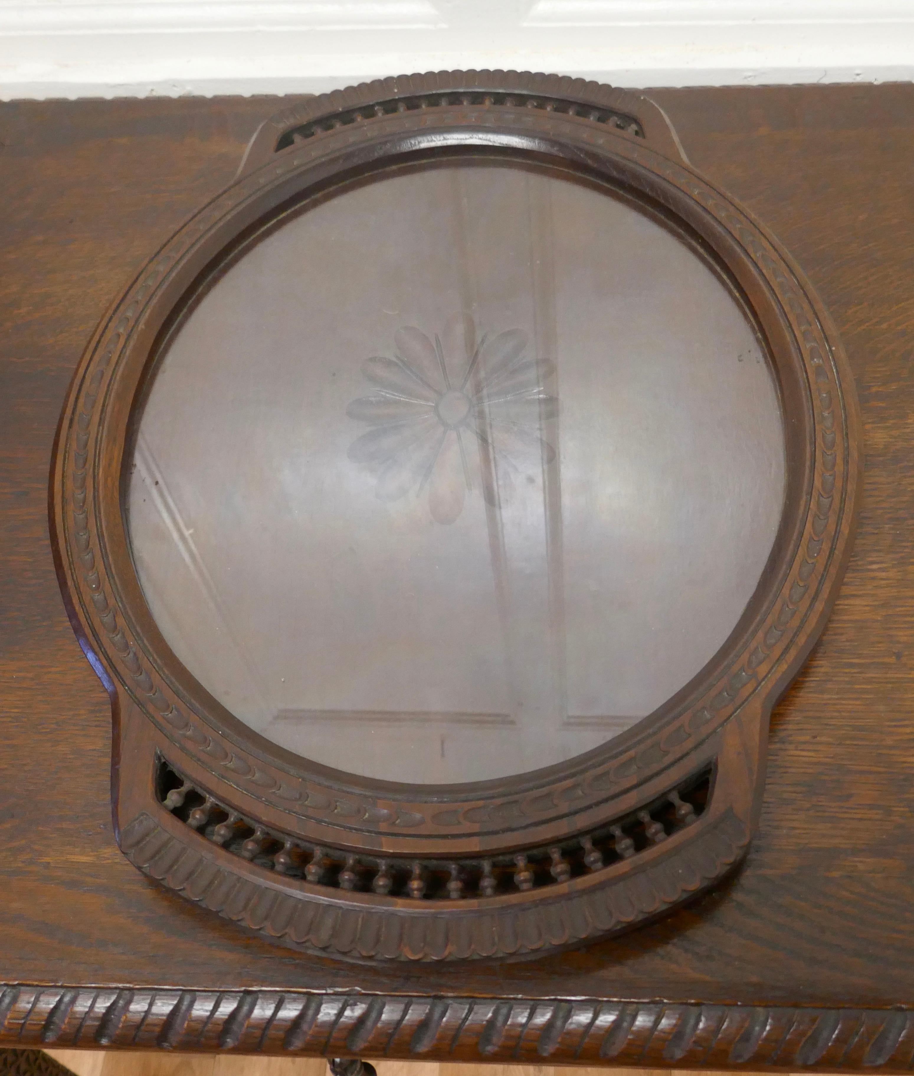 Oval Carved Oak Breton Country Tray For Sale 4