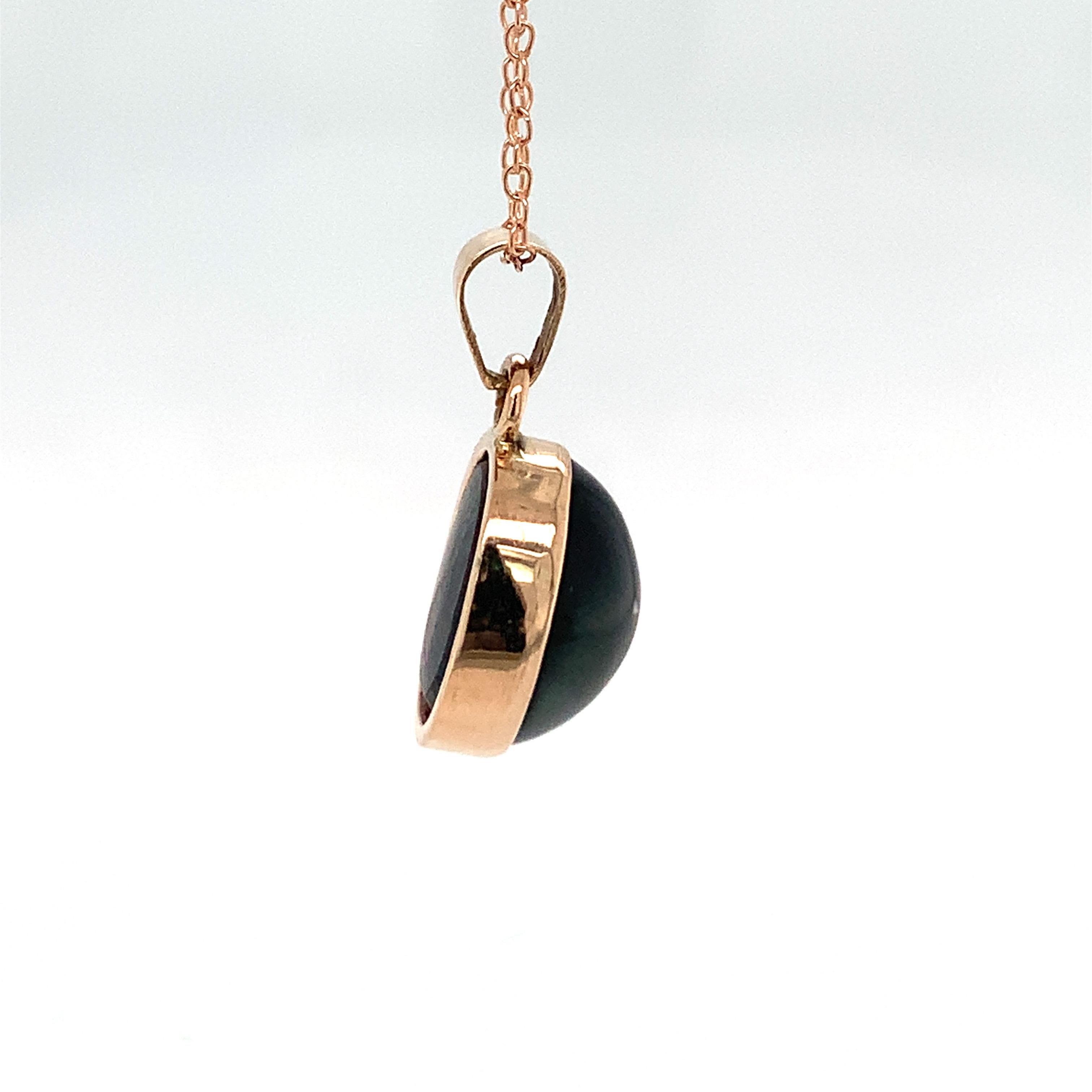 Artisan Oval Cat’s Eye 14K Yellow Gold Pendant For Sale
