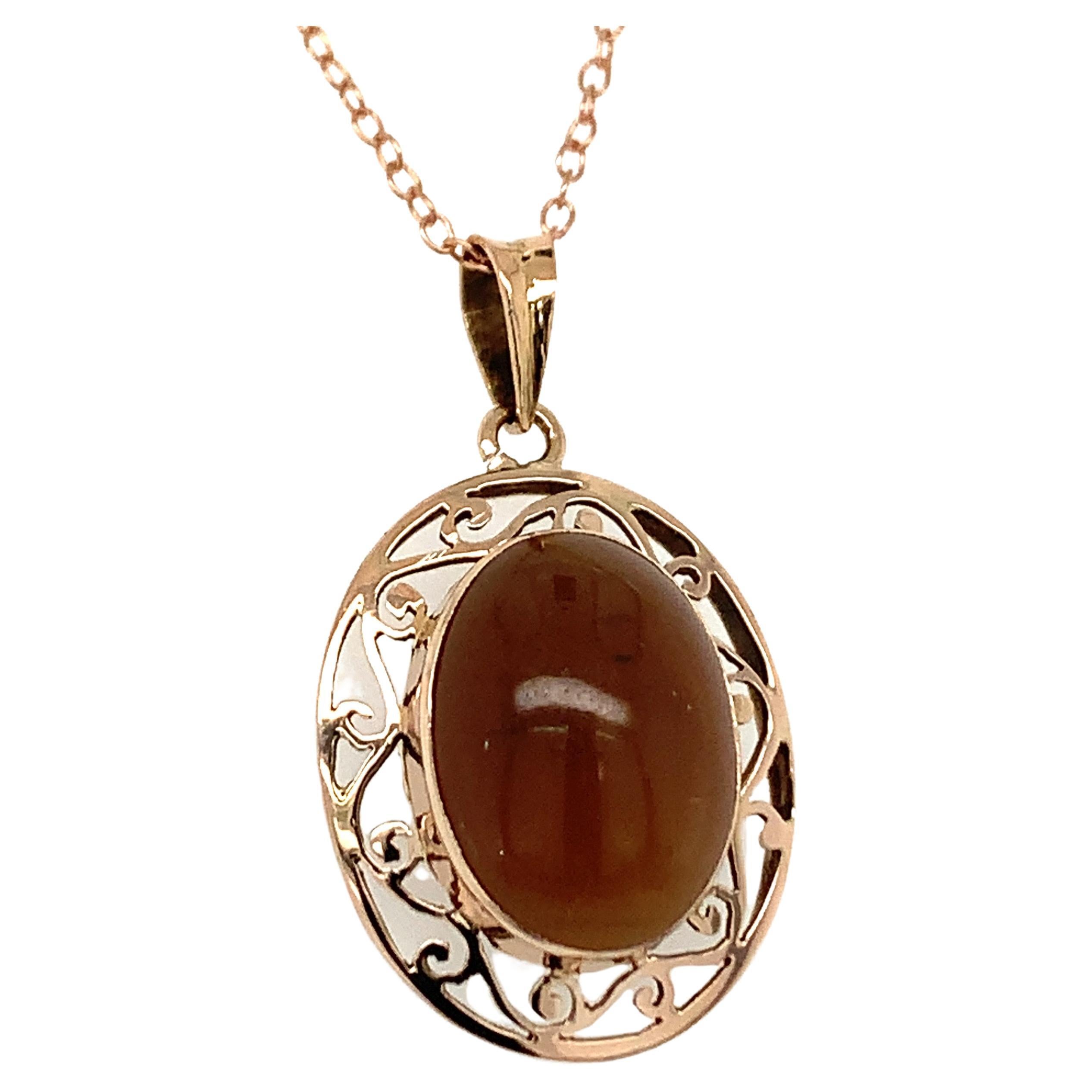 Oval Cat’s Eye 14K Yellow Gold Pendant For Sale
