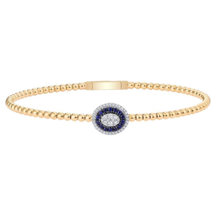 Oval Centerpiece 14K (or 18k upon request) Gold Beaded Bangle Bracelet For Sale