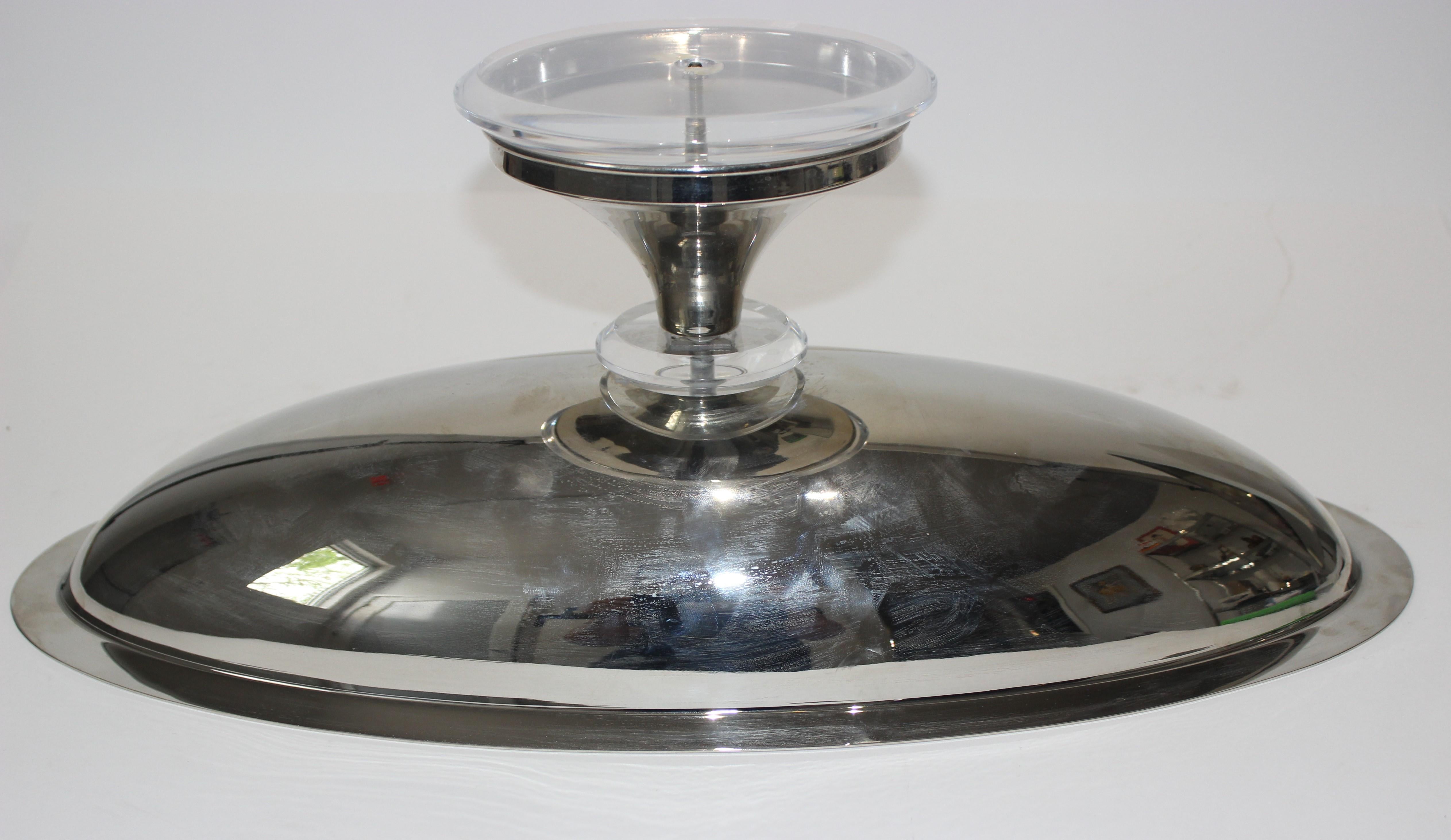 Oval Centerpiece Bowl Chrome and Lucite 3