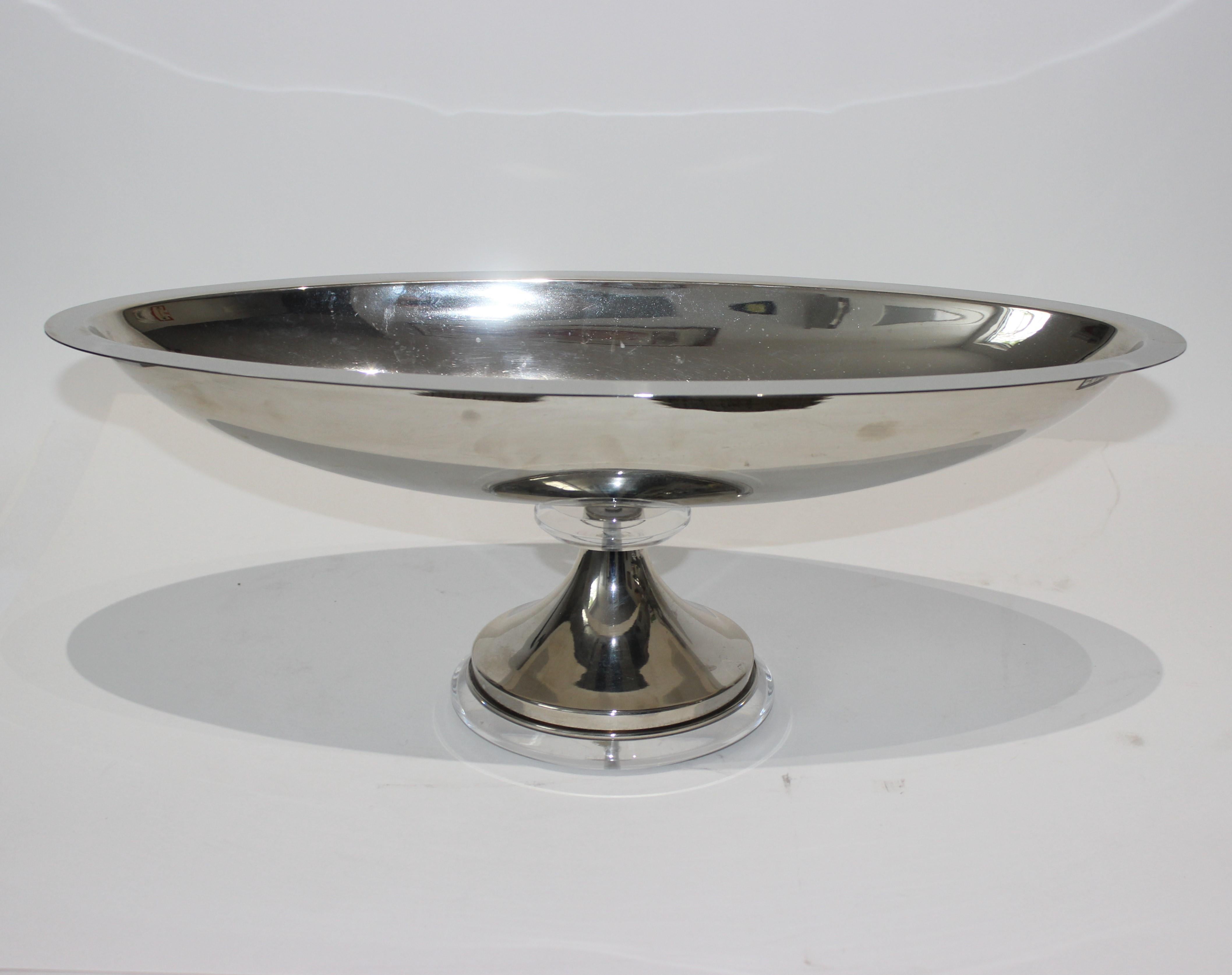 Modern Oval Centerpiece Bowl Chrome and Lucite