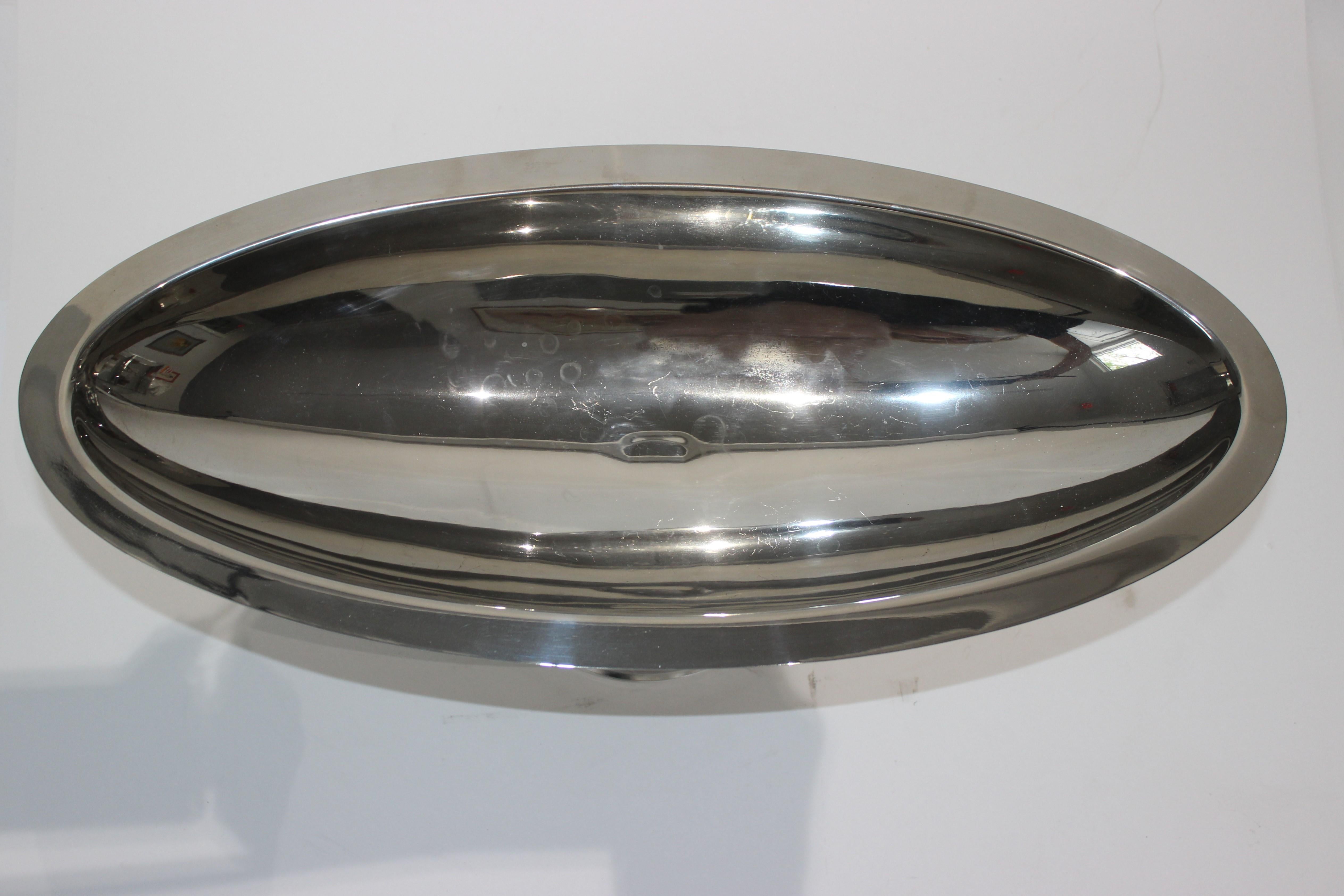 Polished Oval Centerpiece Bowl Chrome and Lucite