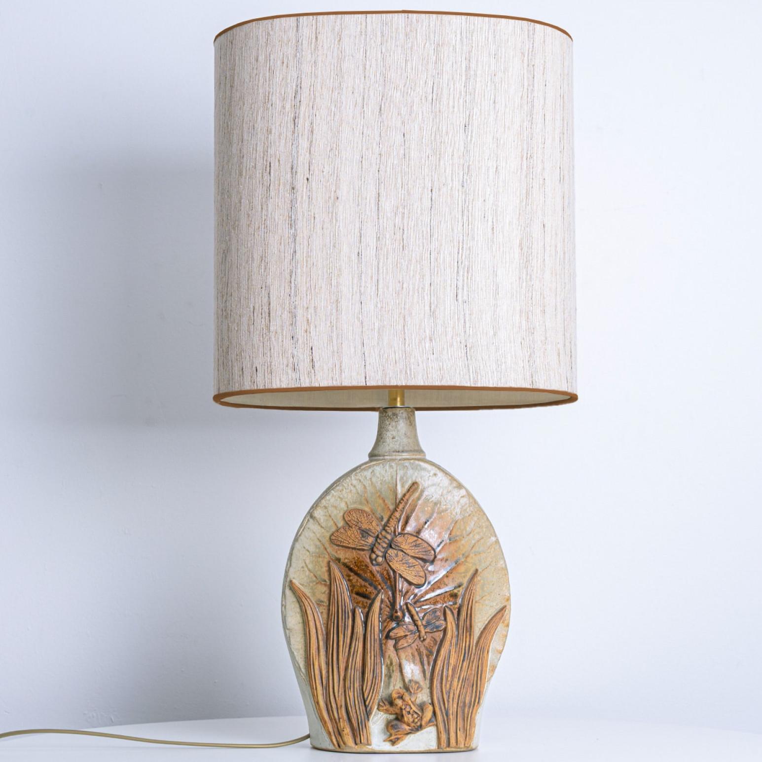 Oval Ceramic B. Rooke Table Lamp, New Beige Lampshade by R. Houben, 1970 en vente 4