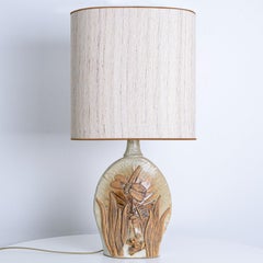 Oval Ceramic B. Rooke Table Lamp, New Beige Lampshade by R. Houben, 1970