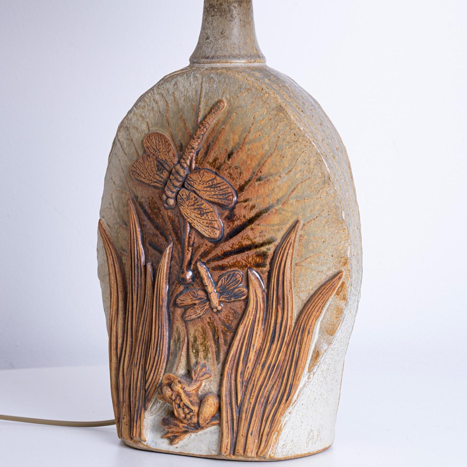 Autre Oval Ceramic B. Rooke Table Lamp, New Beige Lampshade by R. Houben, 1970 en vente